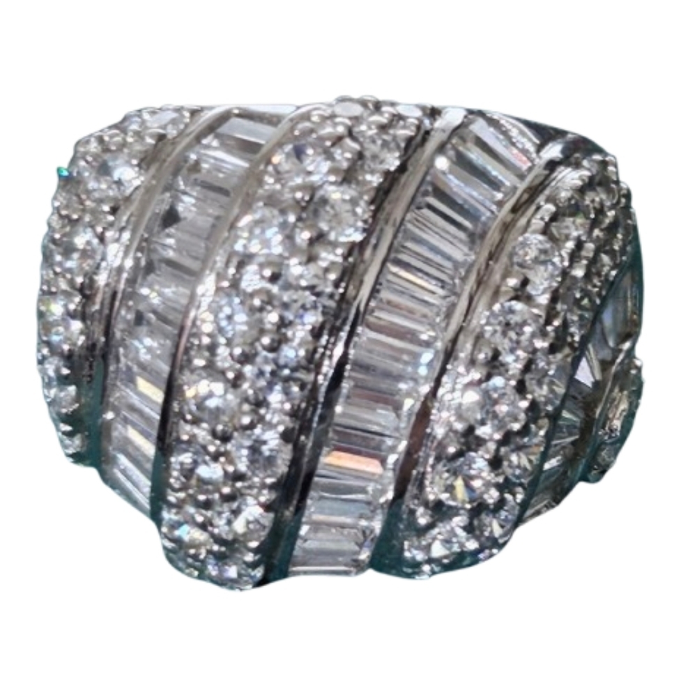 ๐ฃ Absolute 3.18ctw CZ Sterling Silver Round ๐ Baguette Dome Ring Fit 6.5 - 7๏ธโฃ - Picture 2 of 6